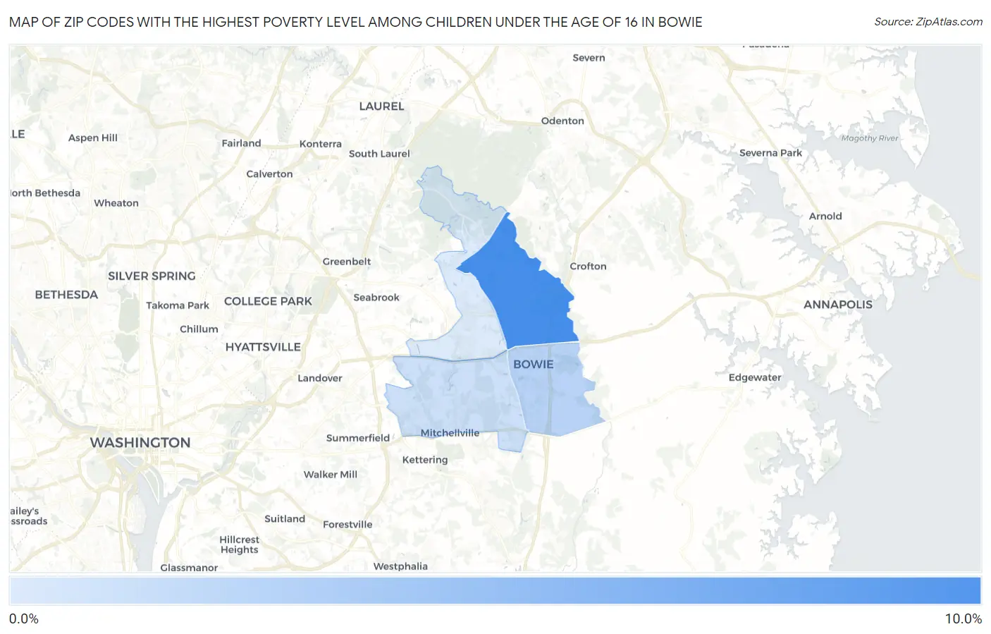 Zip Codes with the Highest Poverty Level Among Children Under the Age of 16 in Bowie Map
