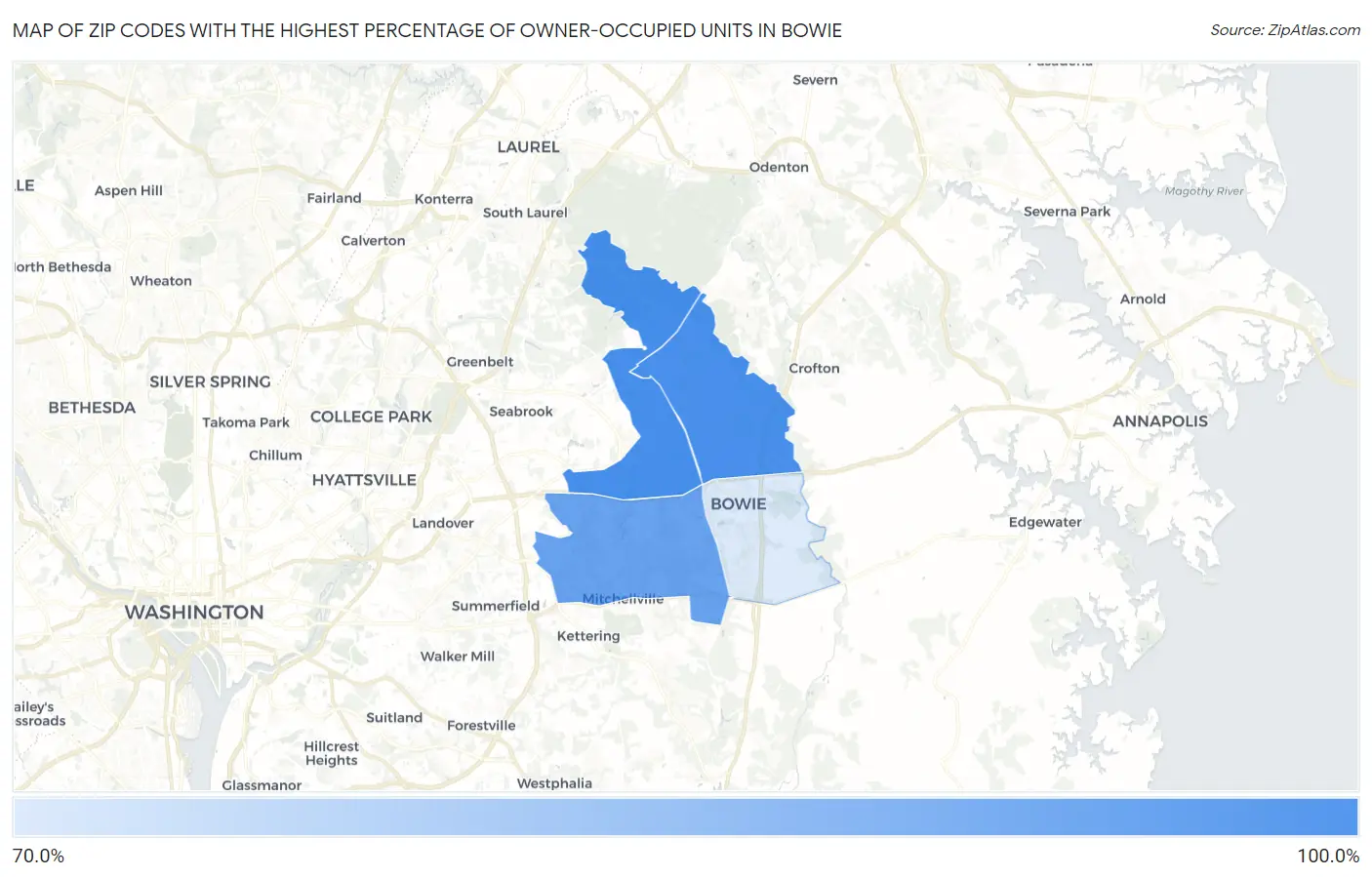 Zip Codes with the Highest Percentage of Owner-Occupied Units in Bowie Map