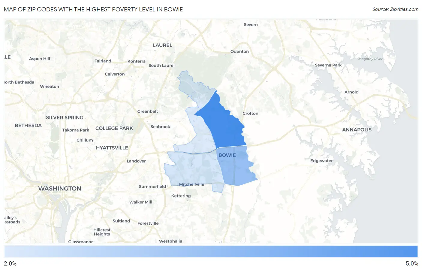 Zip Codes with the Highest Poverty Level in Bowie Map
