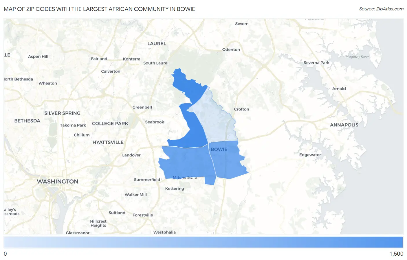 Zip Codes with the Largest African Community in Bowie Map