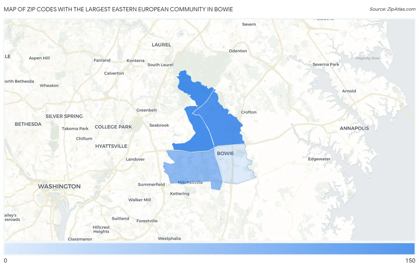 Zip Codes with the Largest Eastern European Community in Bowie Map