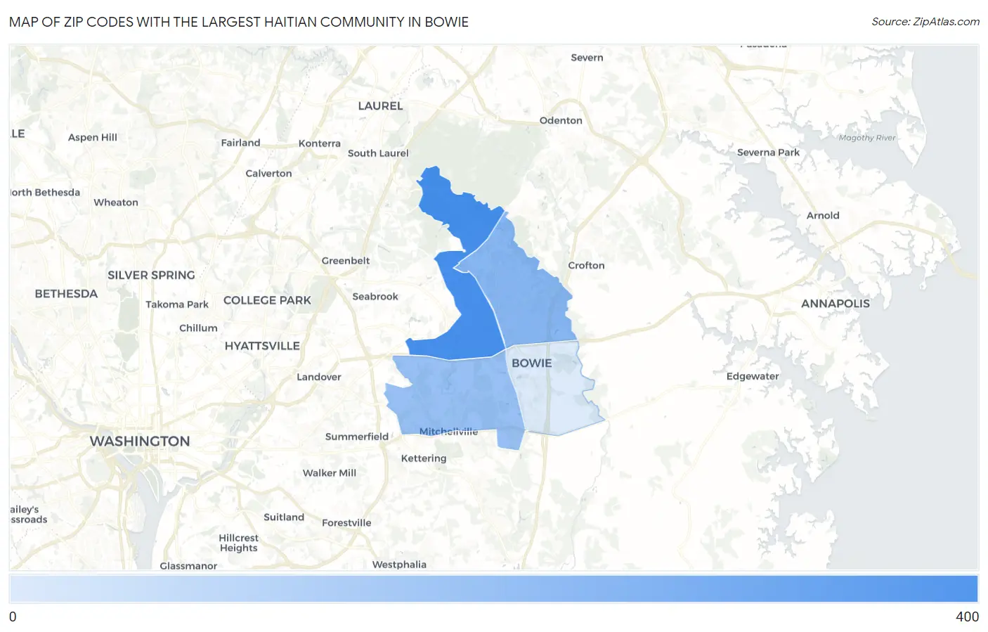 Zip Codes with the Largest Haitian Community in Bowie Map