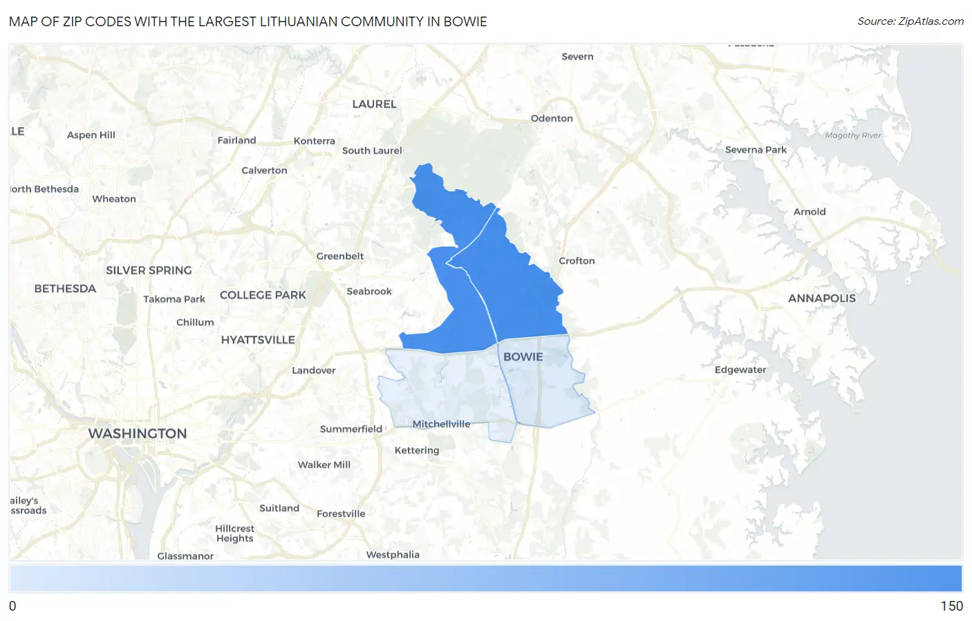 Zip Codes with the Largest Lithuanian Community in Bowie Map