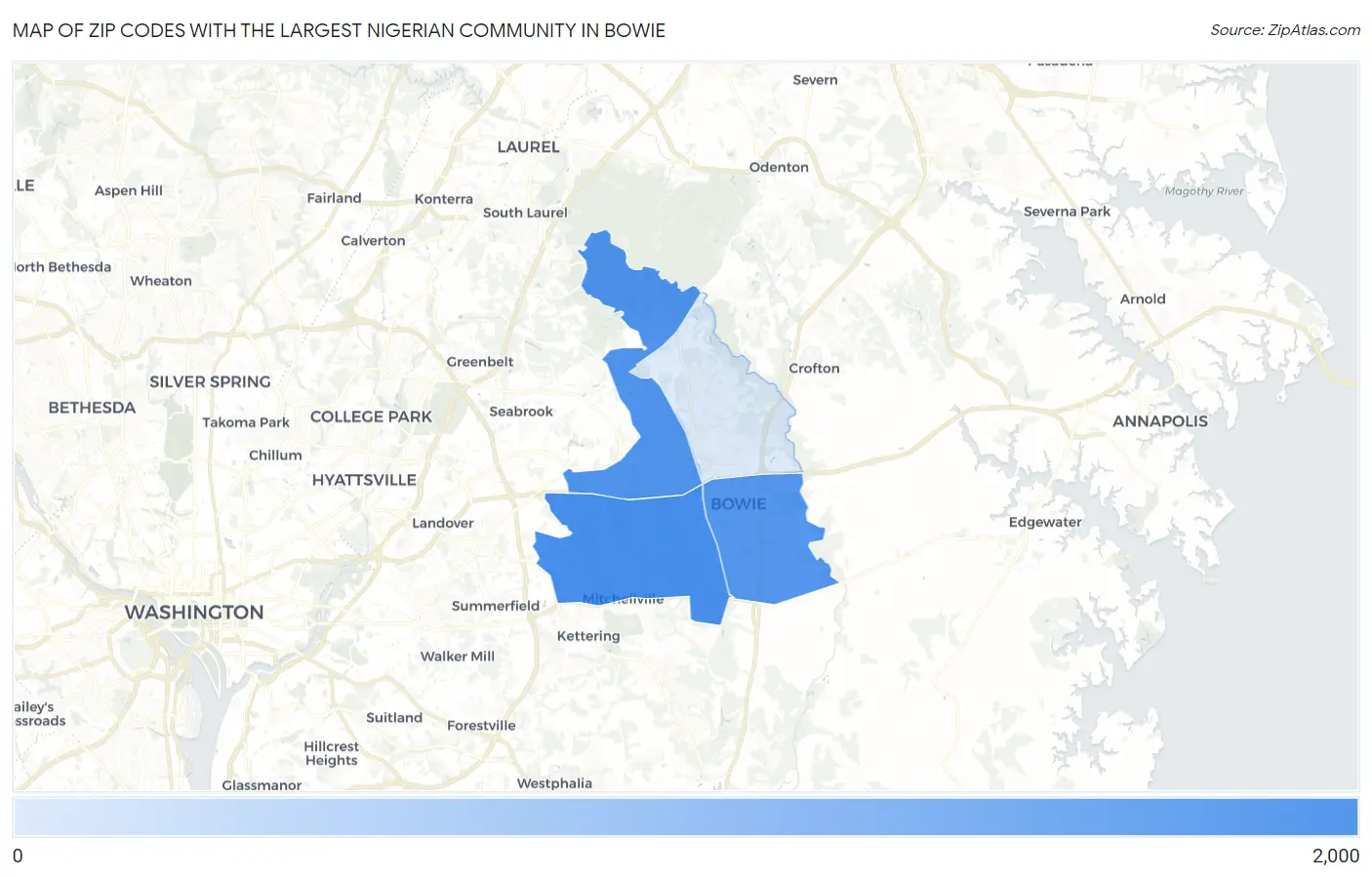 Zip Codes with the Largest Nigerian Community in Bowie Map