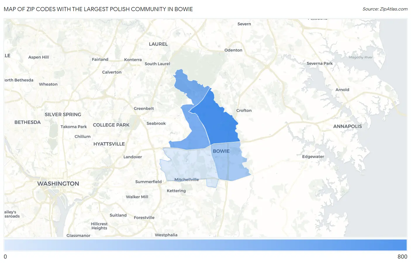 Zip Codes with the Largest Polish Community in Bowie Map