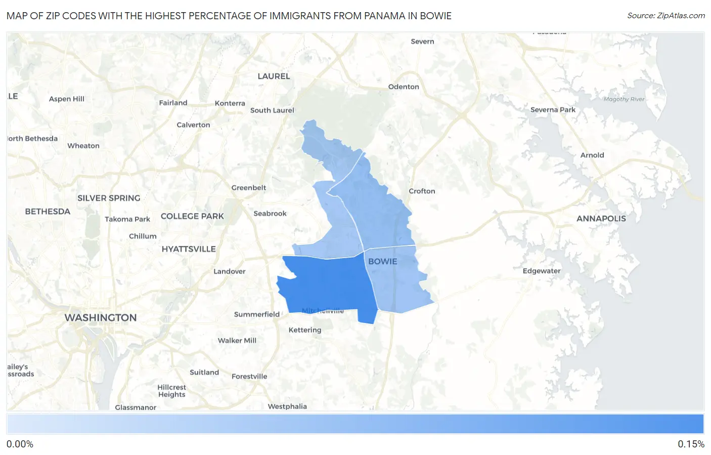 Zip Codes with the Highest Percentage of Immigrants from Panama in Bowie Map