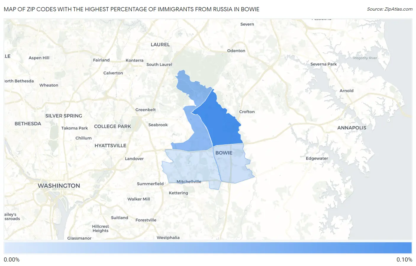 Zip Codes with the Highest Percentage of Immigrants from Russia in Bowie Map