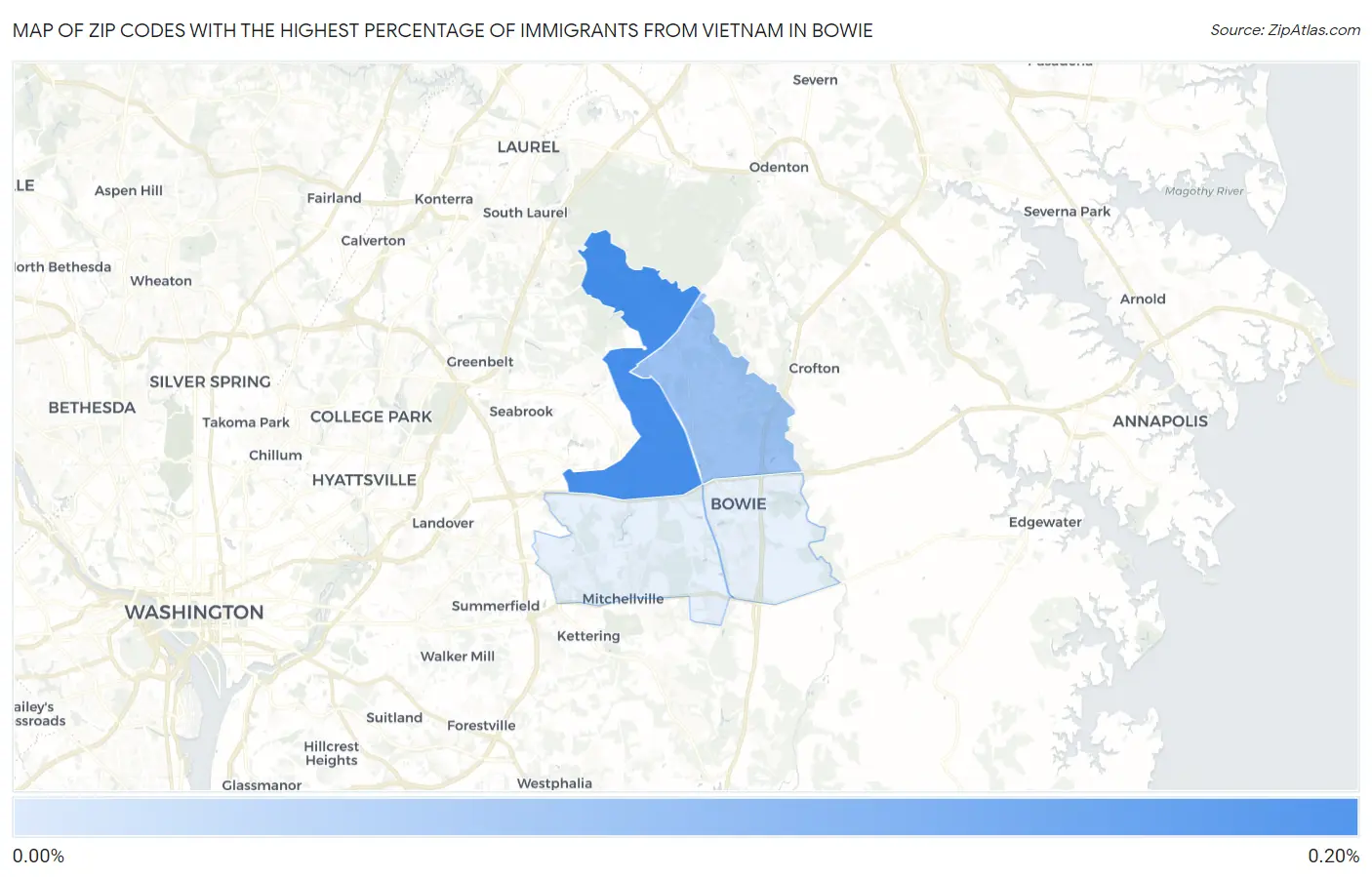 Zip Codes with the Highest Percentage of Immigrants from Vietnam in Bowie Map
