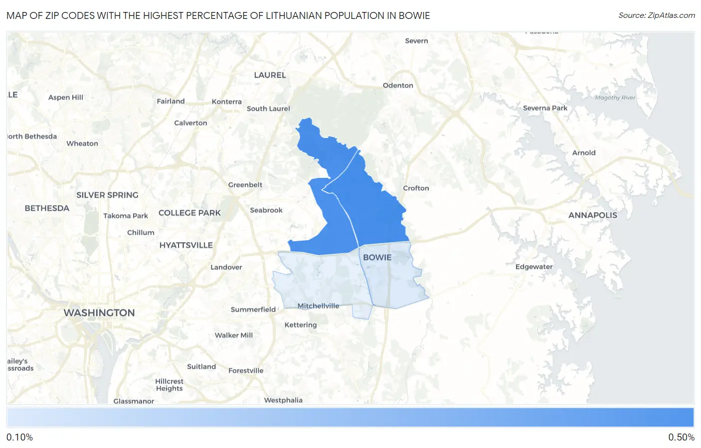 Zip Codes with the Highest Percentage of Lithuanian Population in Bowie Map