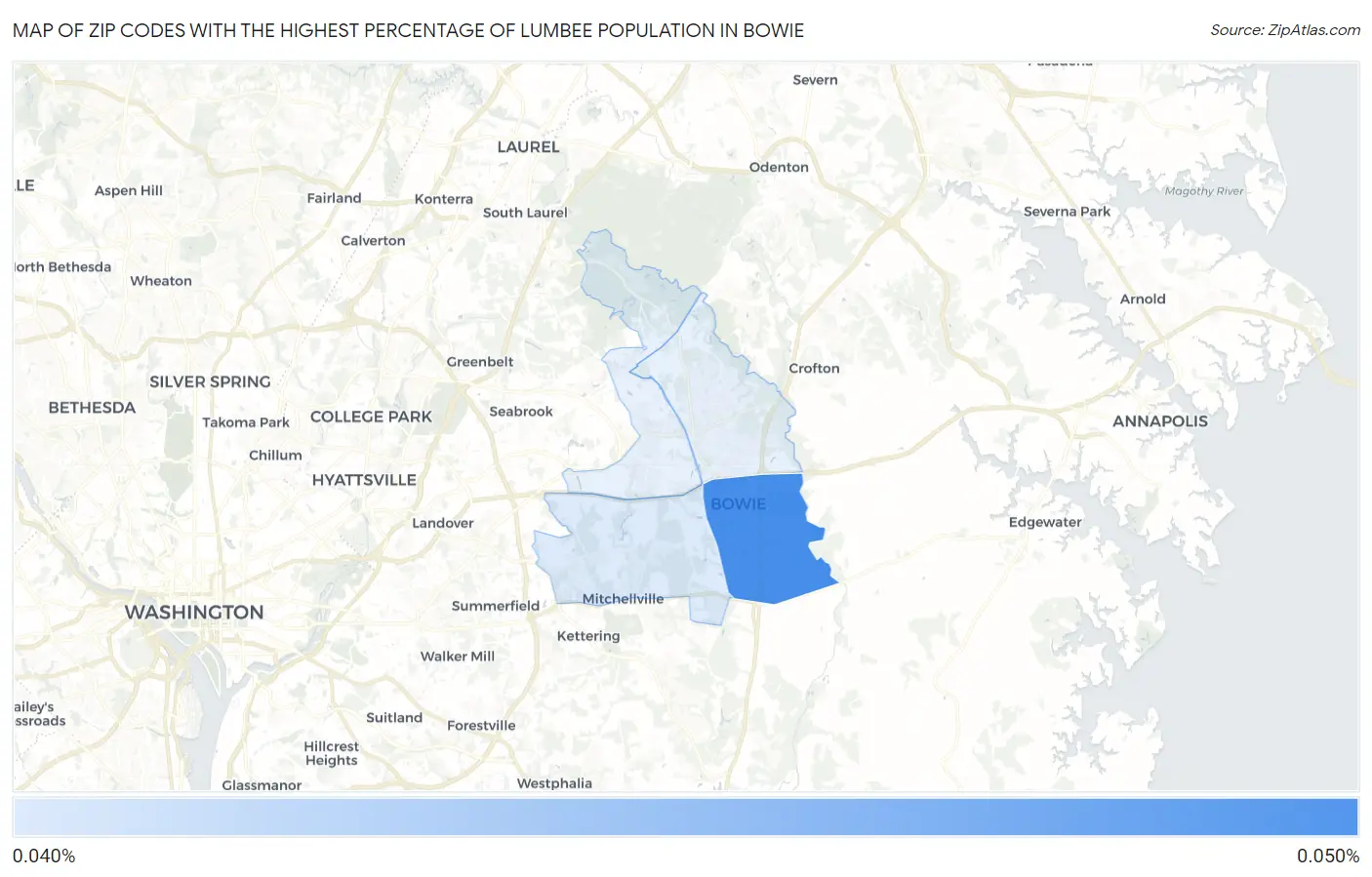 Zip Codes with the Highest Percentage of Lumbee Population in Bowie Map