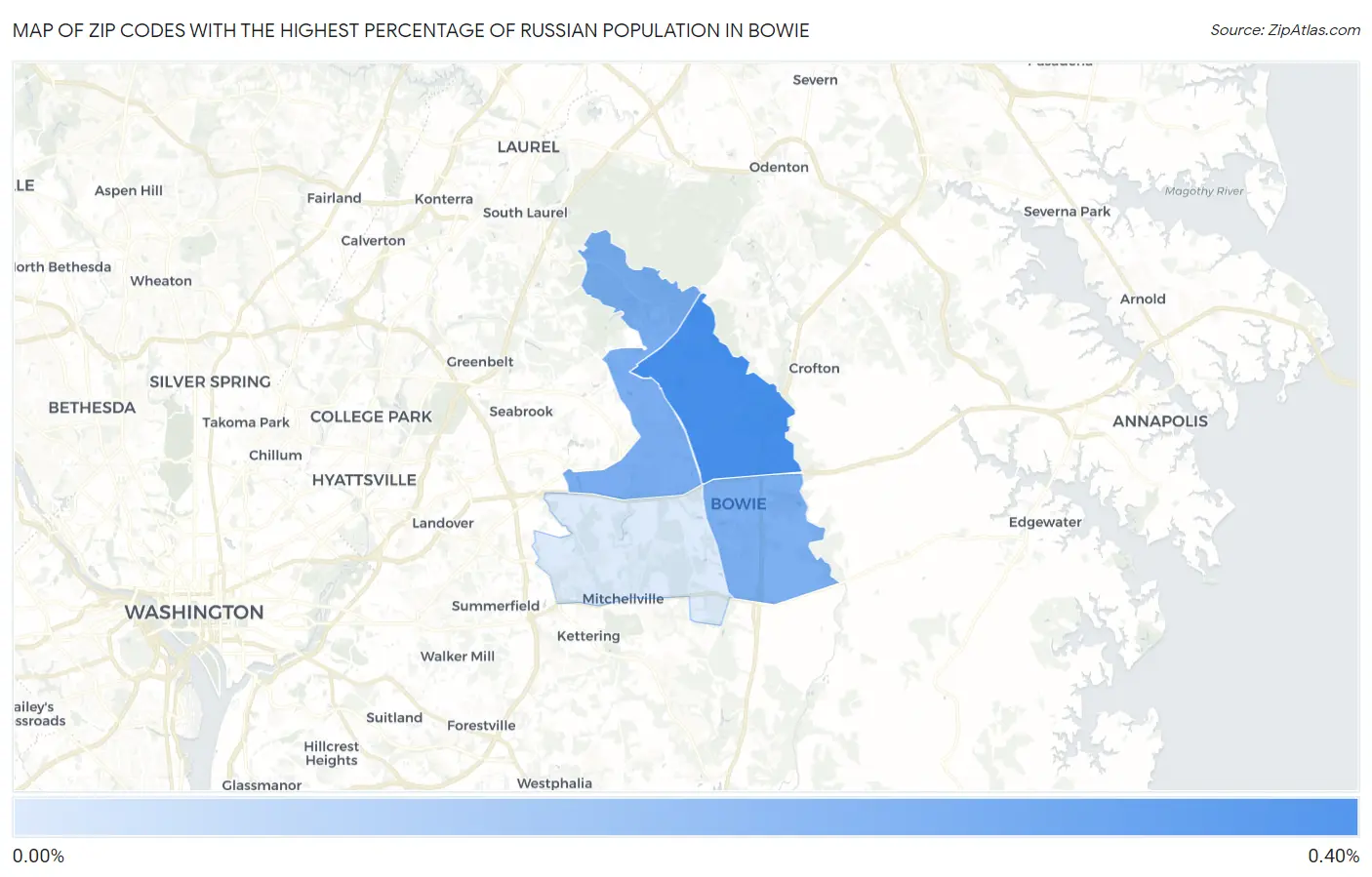 Zip Codes with the Highest Percentage of Russian Population in Bowie Map