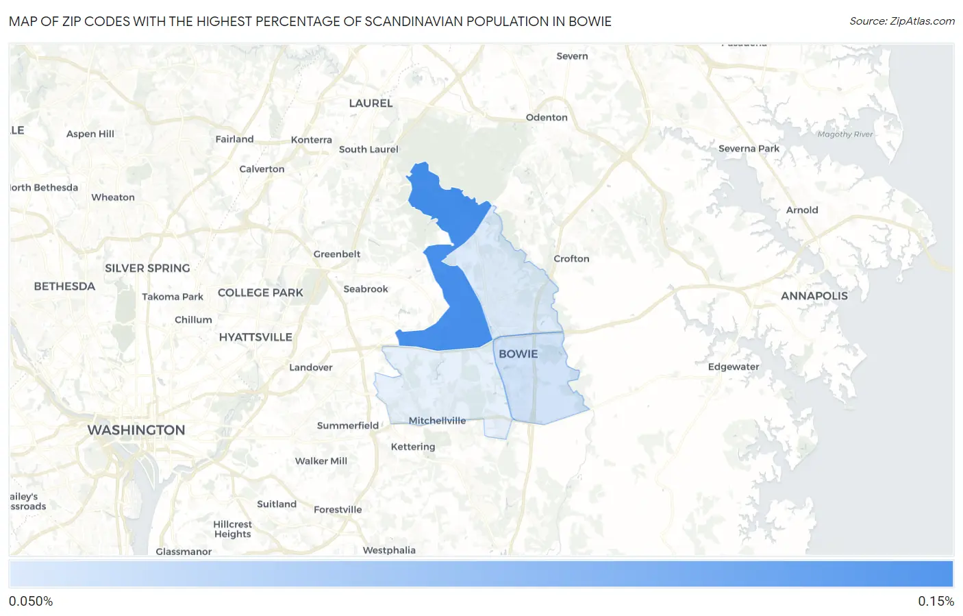 Zip Codes with the Highest Percentage of Scandinavian Population in Bowie Map