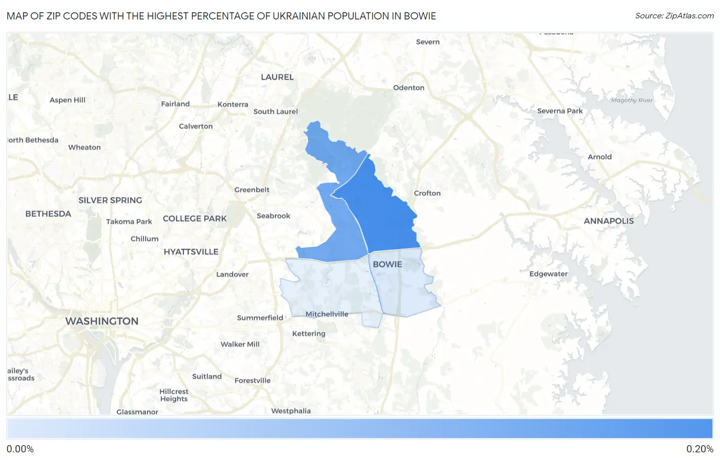 Zip Codes with the Highest Percentage of Ukrainian Population in Bowie Map