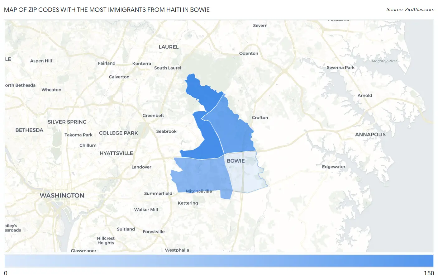 Zip Codes with the Most Immigrants from Haiti in Bowie Map