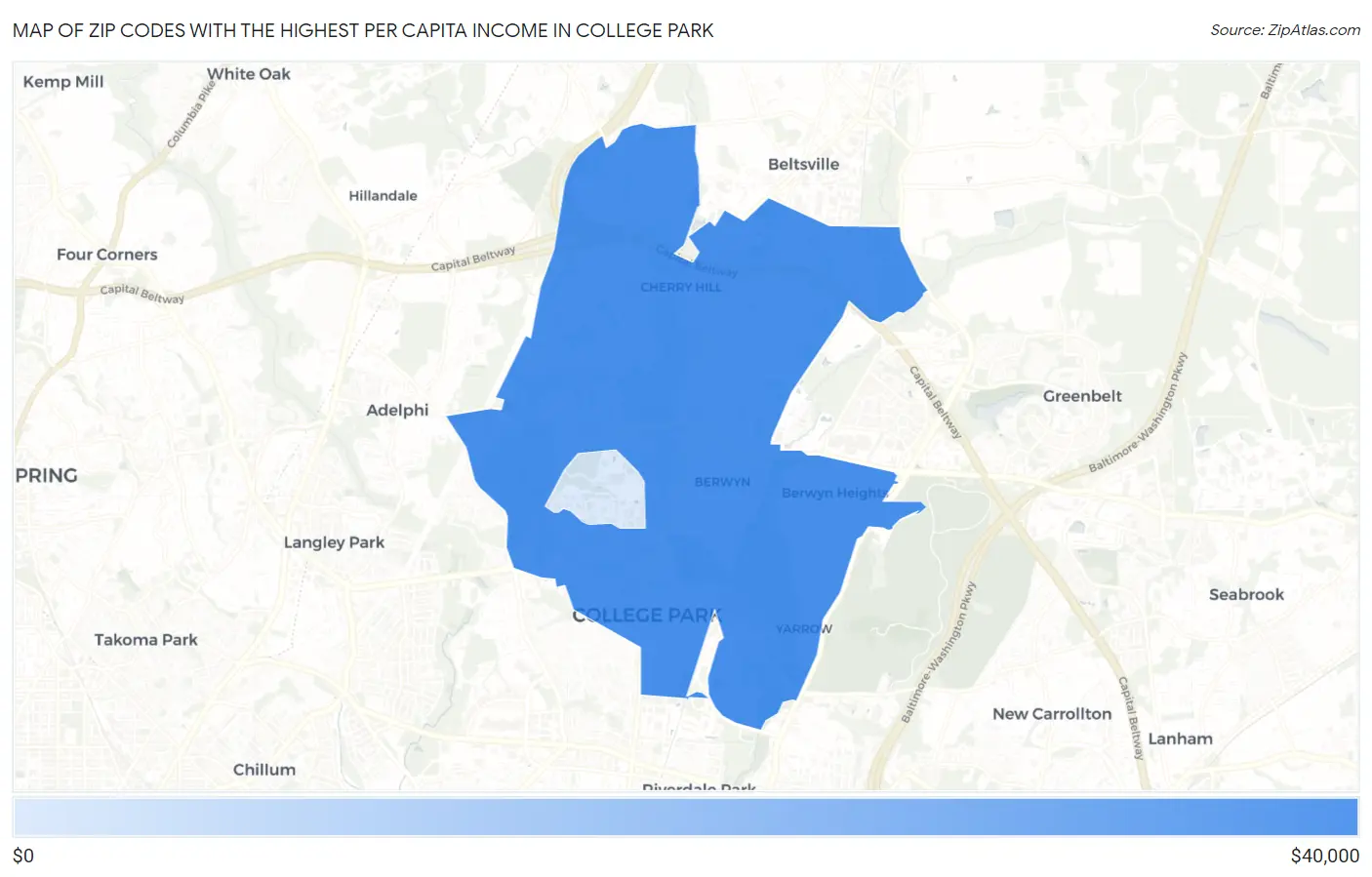 Zip Codes with the Highest Per Capita Income in College Park Map