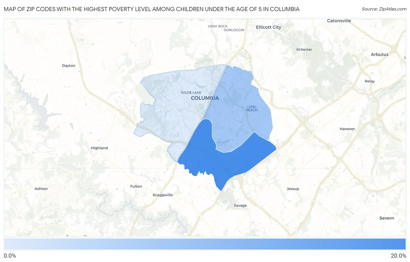 Zip Codes with the Highest Poverty Level Among Children Under the Age of 5 in Columbia Map