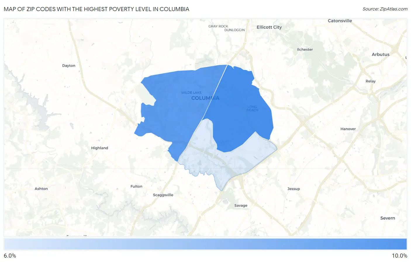 Zip Codes with the Highest Poverty Level in Columbia Map