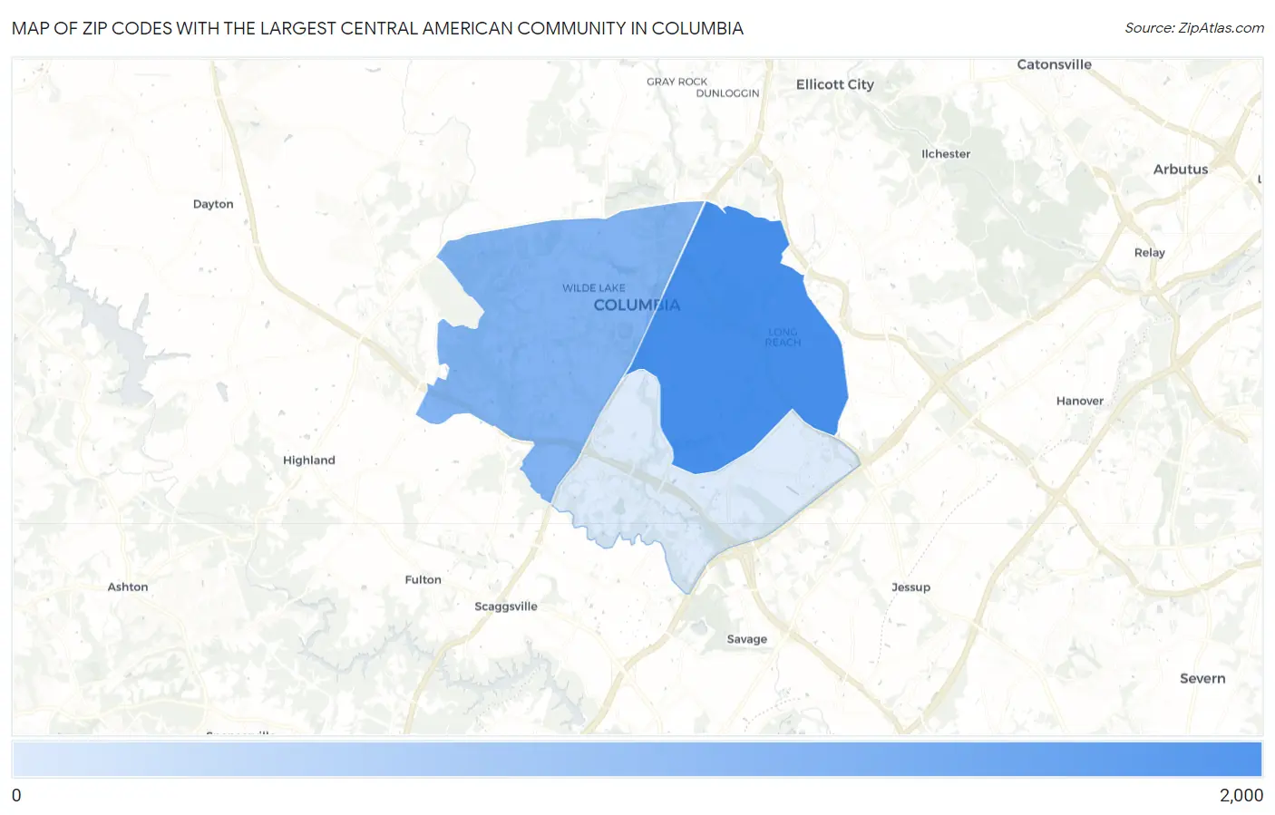 Zip Codes with the Largest Central American Community in Columbia Map