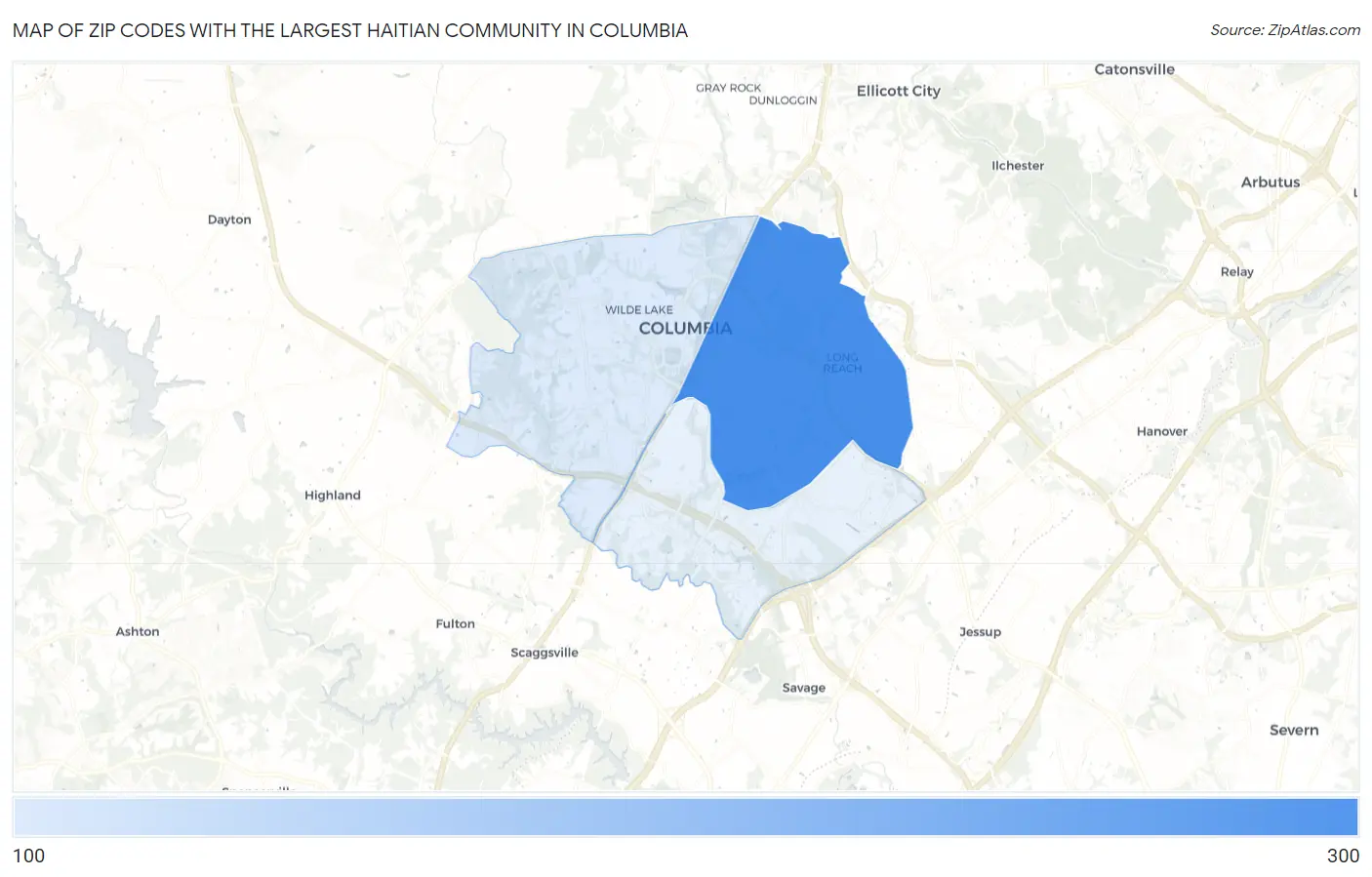 Zip Codes with the Largest Haitian Community in Columbia Map