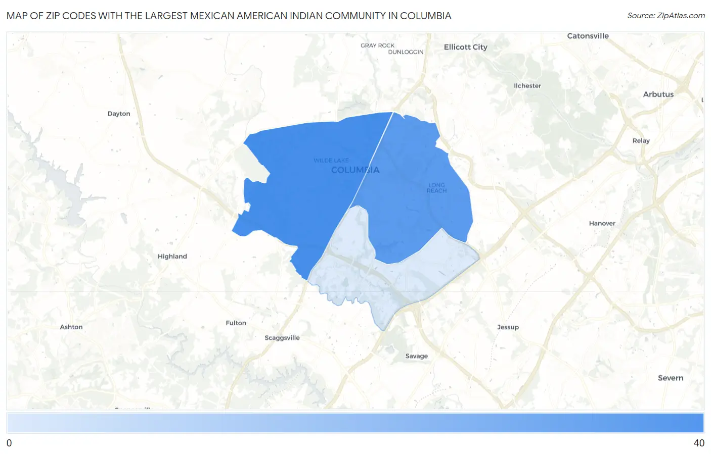 Zip Codes with the Largest Mexican American Indian Community in Columbia Map