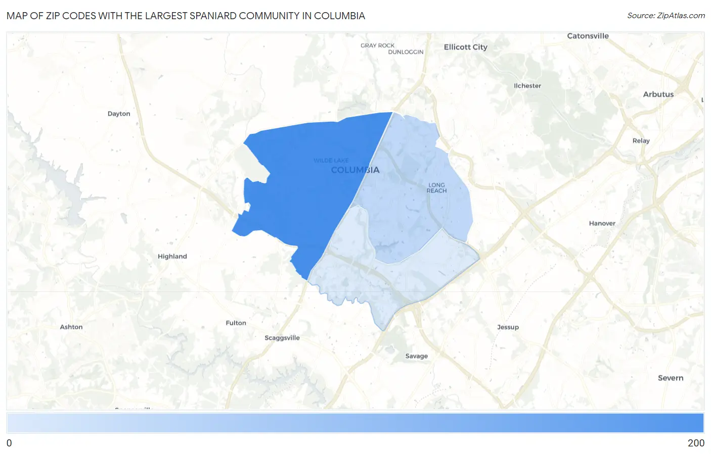 Zip Codes with the Largest Spaniard Community in Columbia Map