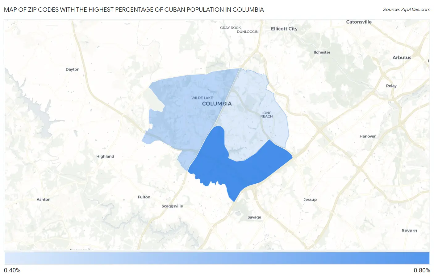Zip Codes with the Highest Percentage of Cuban Population in Columbia Map