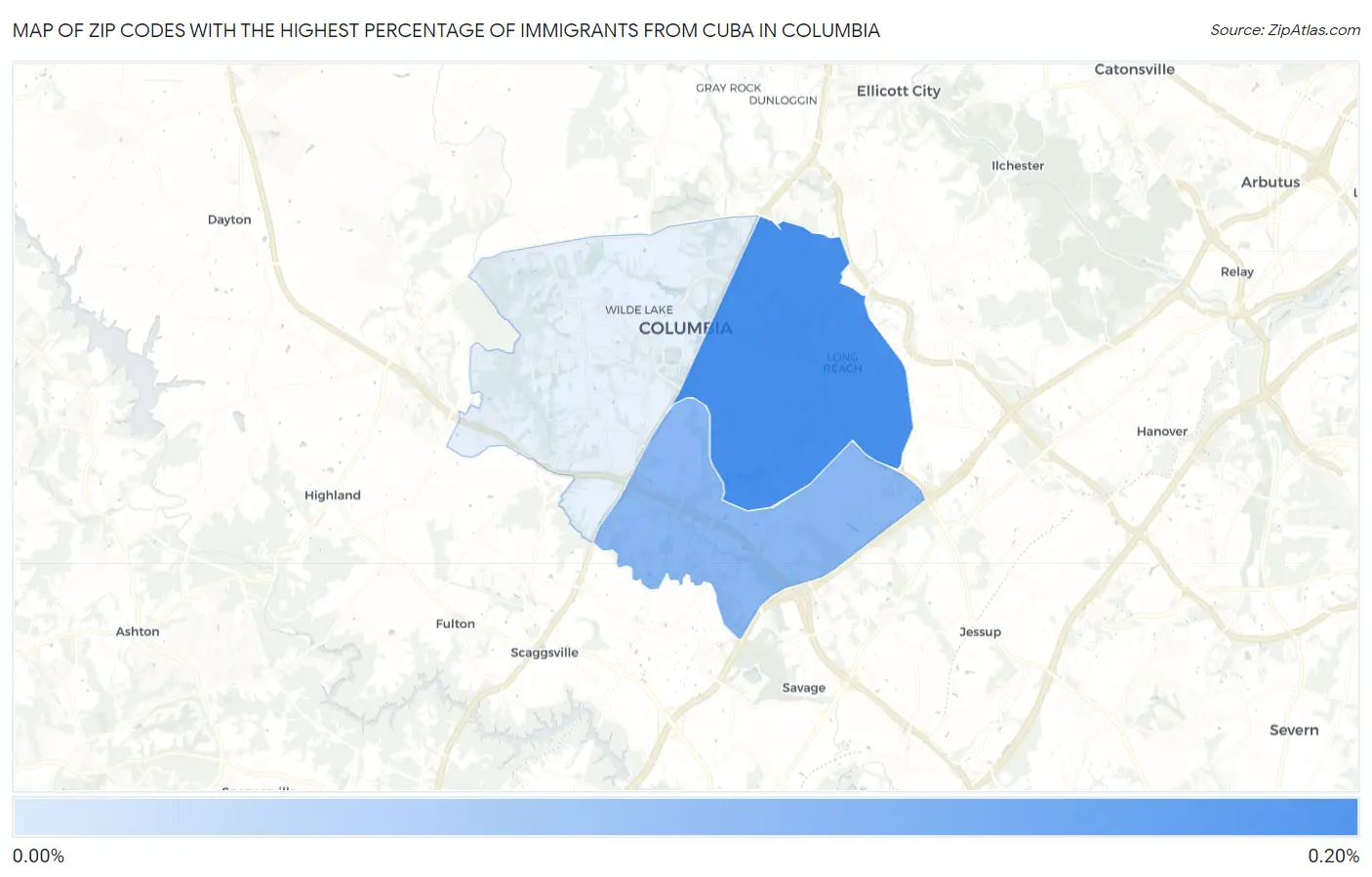 Zip Codes with the Highest Percentage of Immigrants from Cuba in Columbia Map