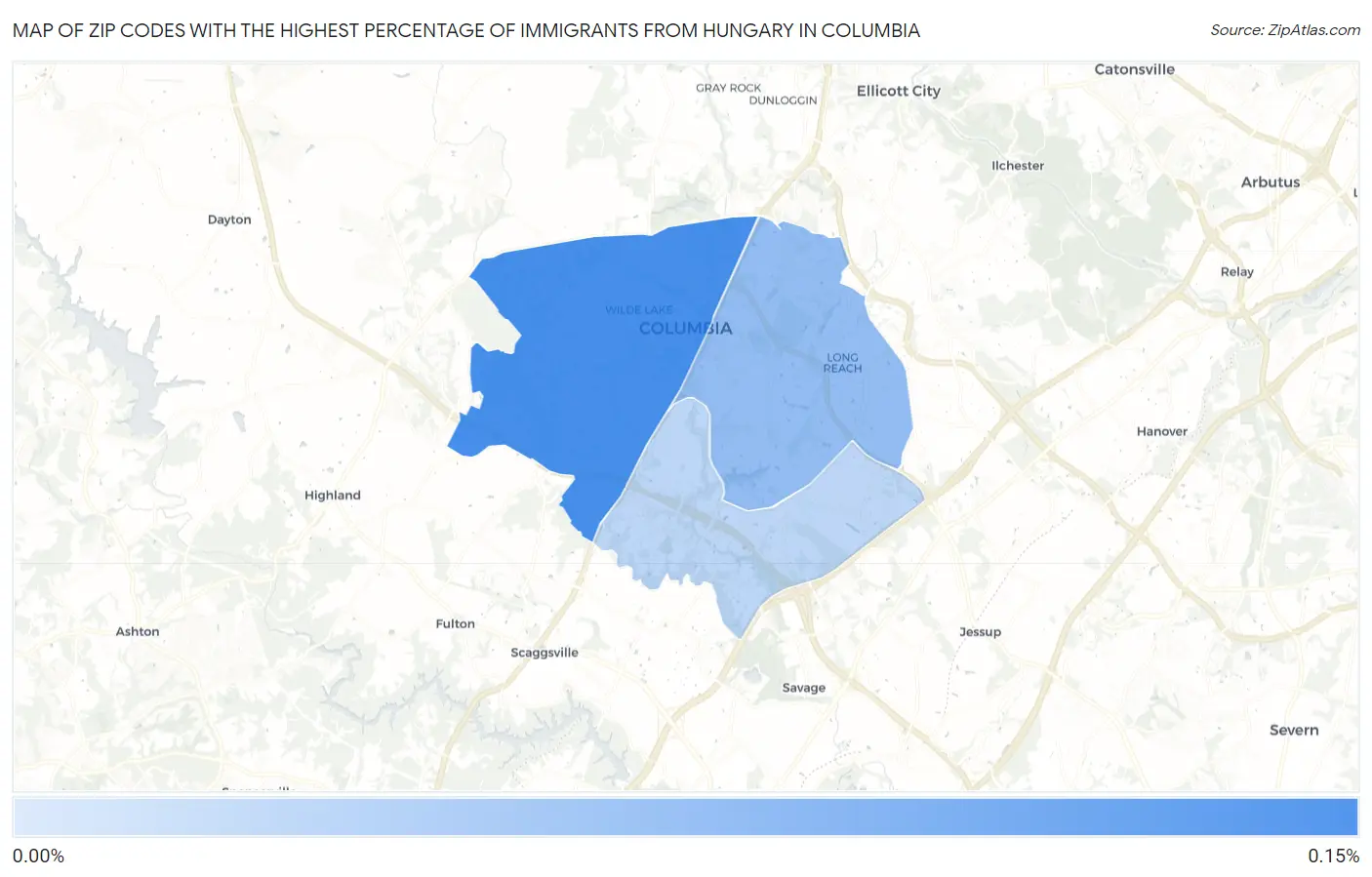 Zip Codes with the Highest Percentage of Immigrants from Hungary in Columbia Map