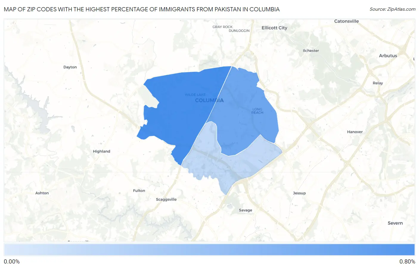 Zip Codes with the Highest Percentage of Immigrants from Pakistan in Columbia Map