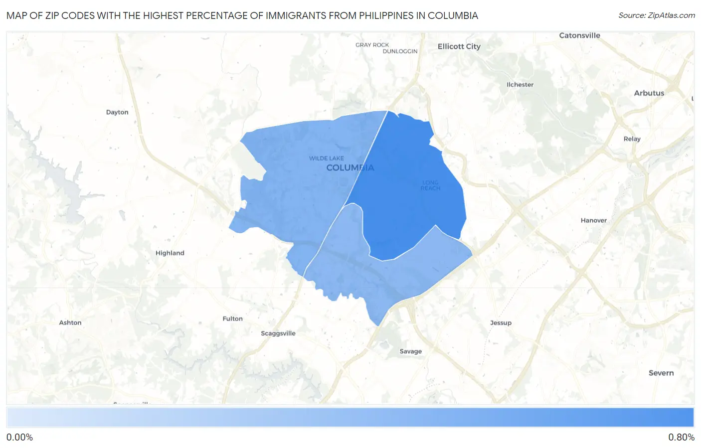 Zip Codes with the Highest Percentage of Immigrants from Philippines in Columbia Map