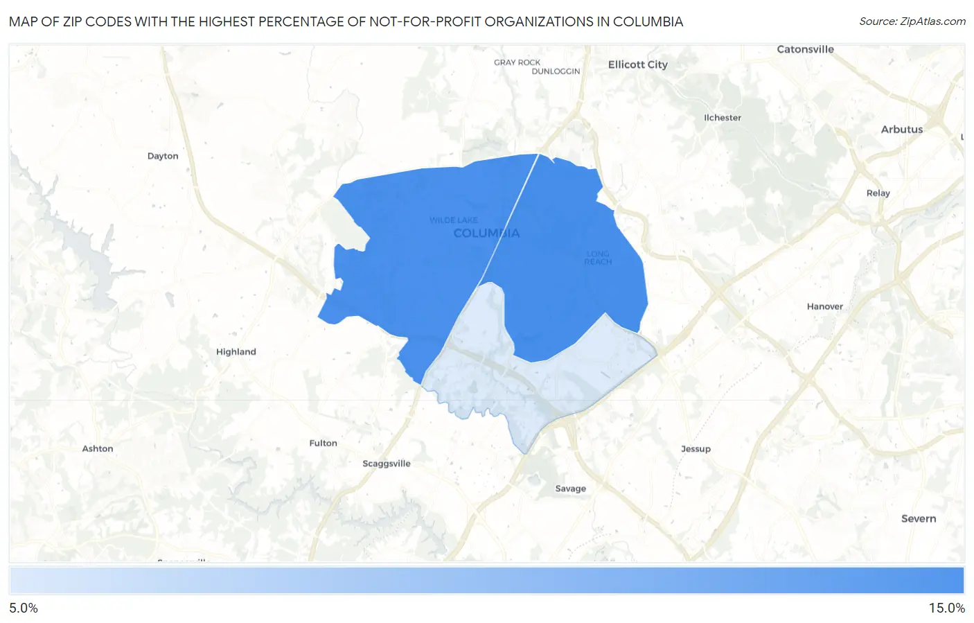 Zip Codes with the Highest Percentage of Not-for-profit Organizations in Columbia Map