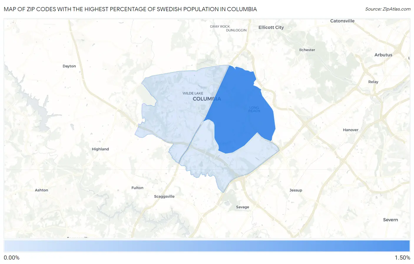 Zip Codes with the Highest Percentage of Swedish Population in Columbia Map