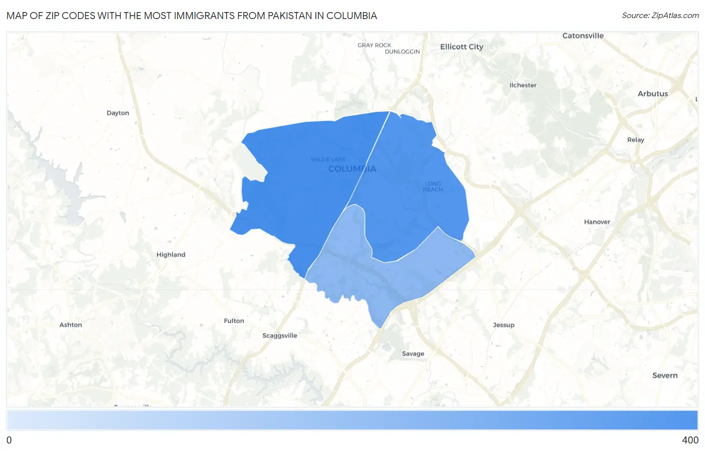 Zip Codes with the Most Immigrants from Pakistan in Columbia Map