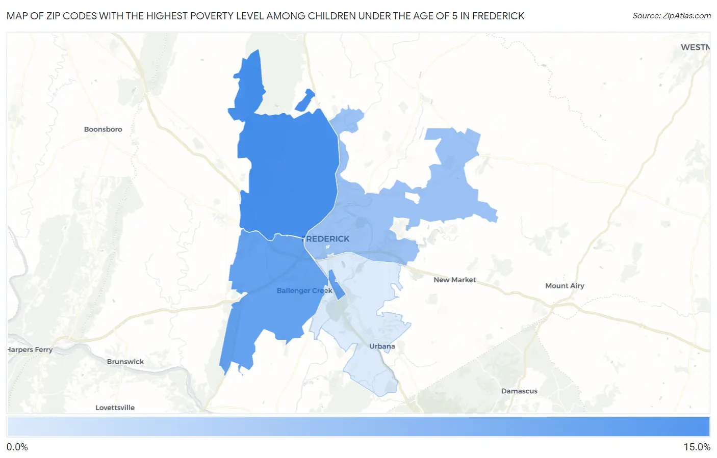 Zip Codes with the Highest Poverty Level Among Children Under the Age of 5 in Frederick Map