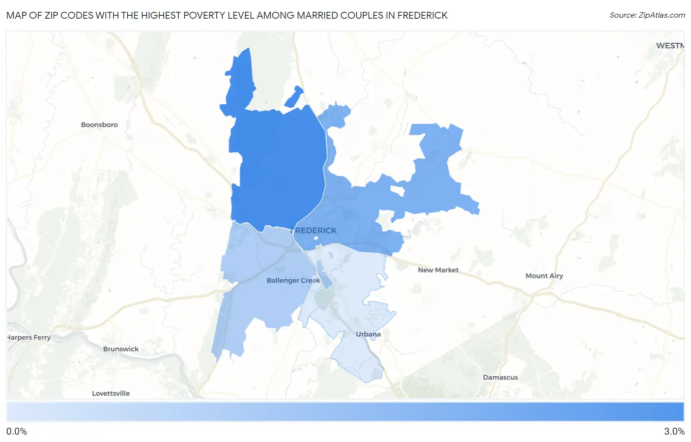 Zip Codes with the Highest Poverty Level Among Married Couples in Frederick Map