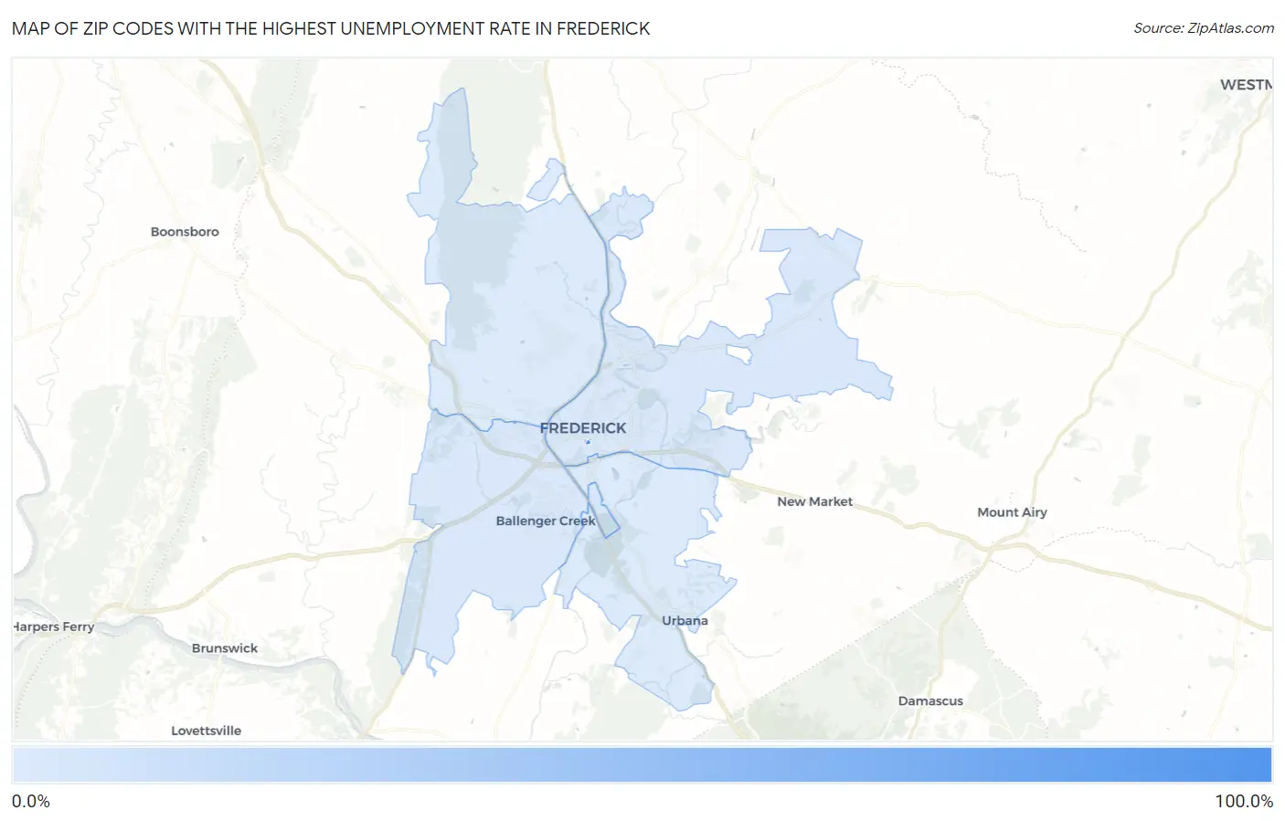 Zip Codes with the Highest Unemployment Rate in Frederick Map
