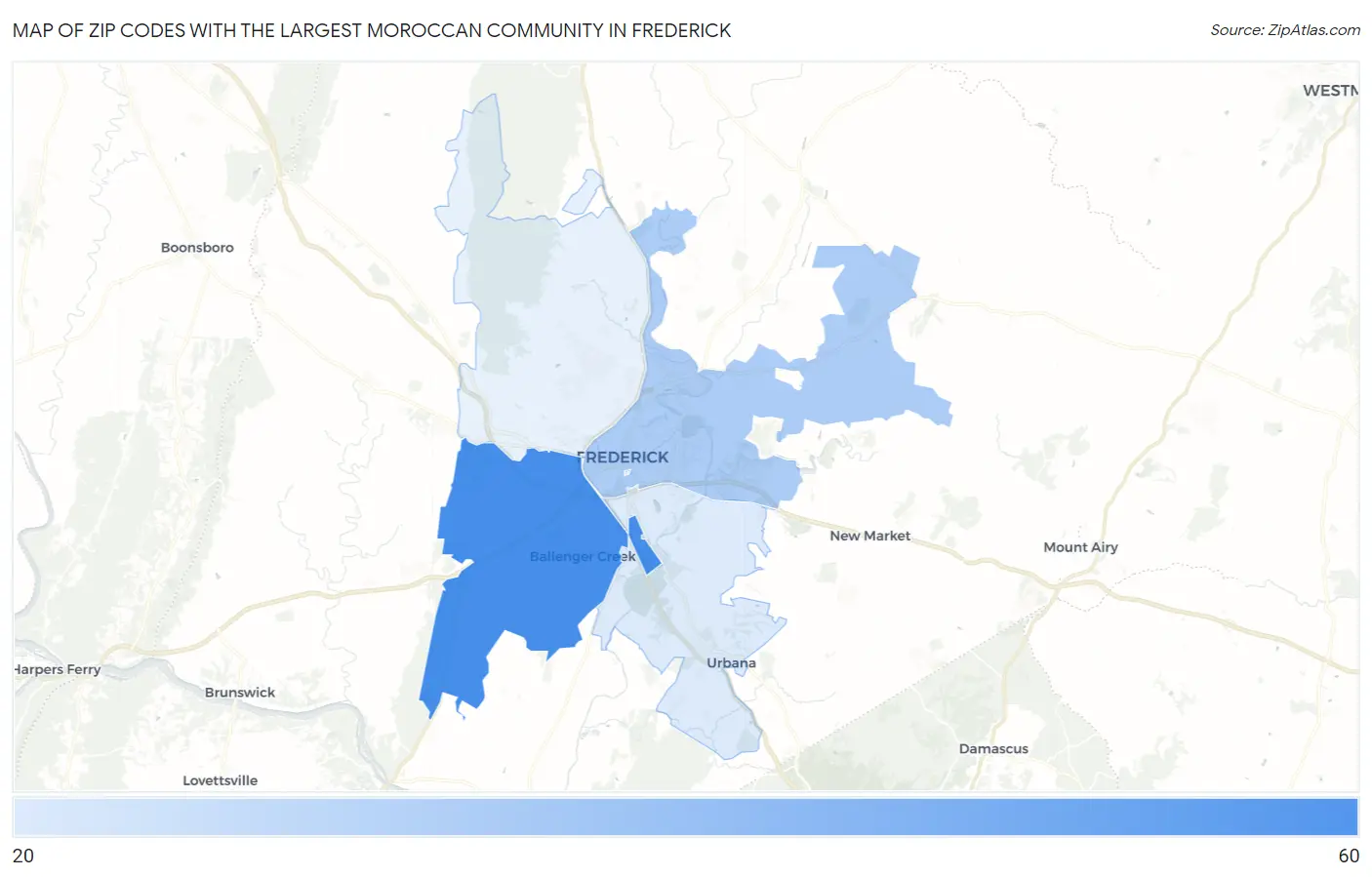 Zip Codes with the Largest Moroccan Community in Frederick Map