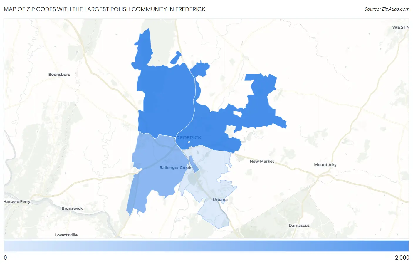 Zip Codes with the Largest Polish Community in Frederick Map