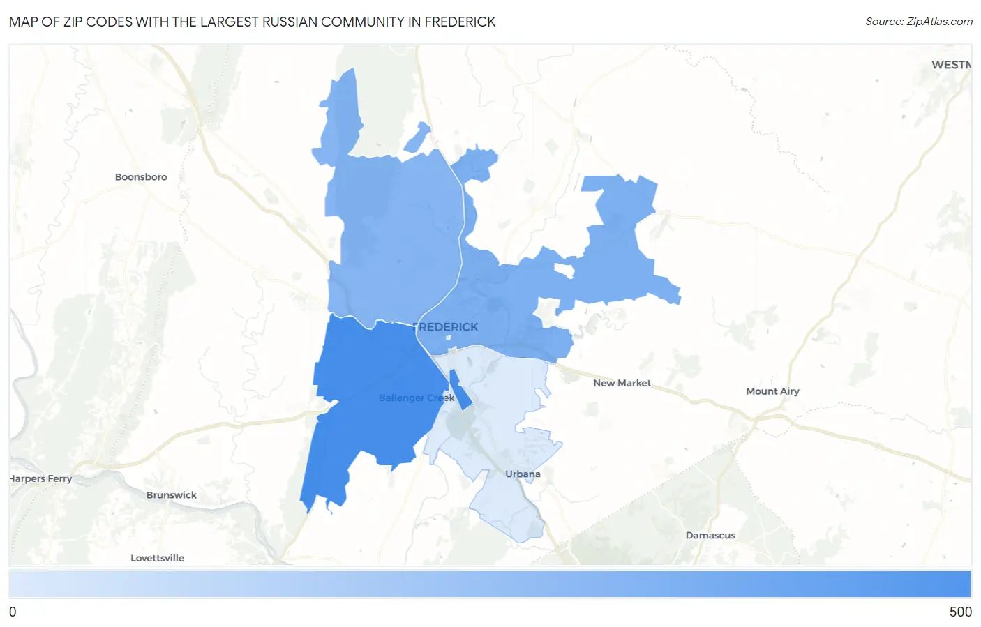 Zip Codes with the Largest Russian Community in Frederick Map