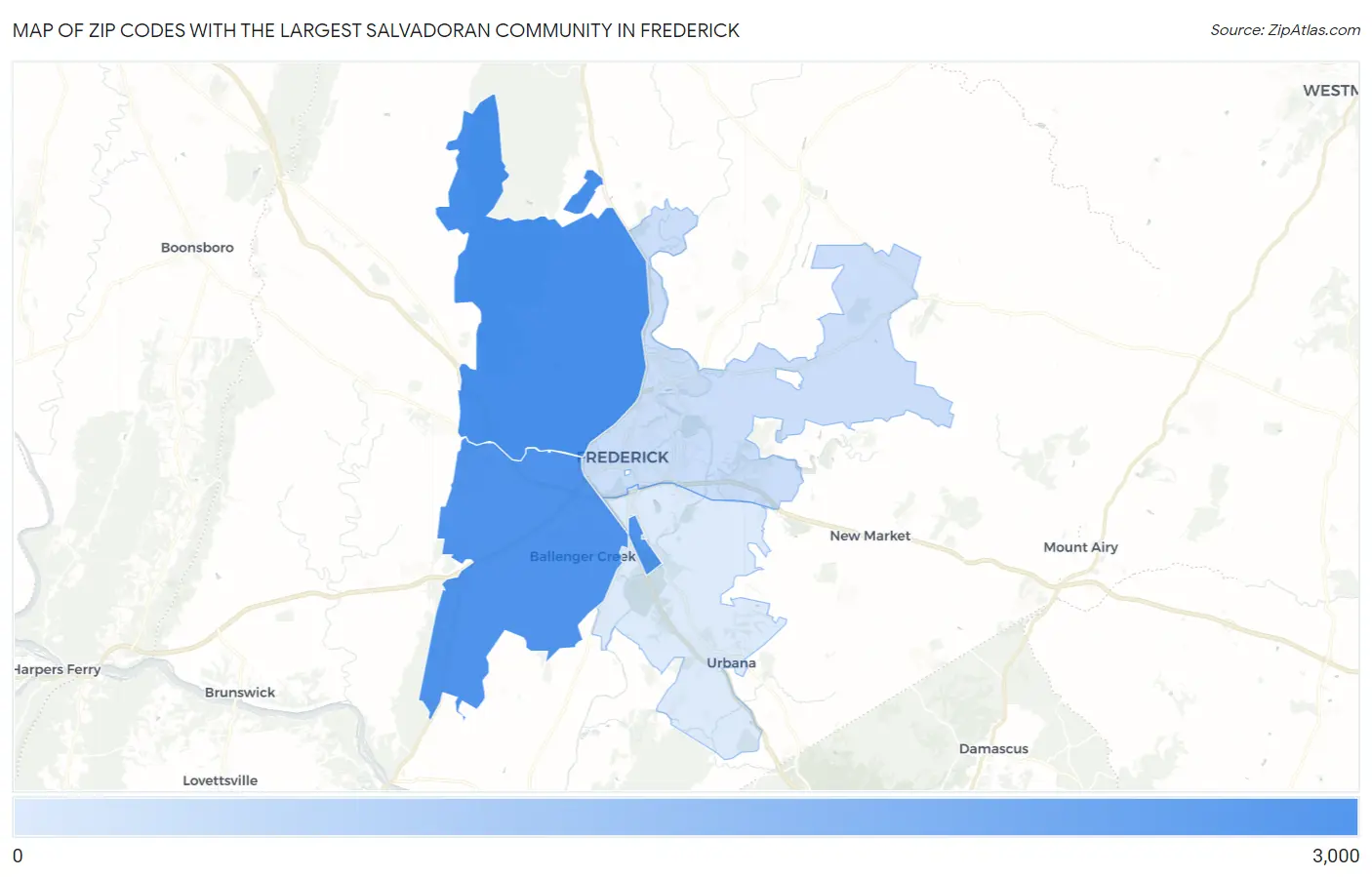 Zip Codes with the Largest Salvadoran Community in Frederick Map
