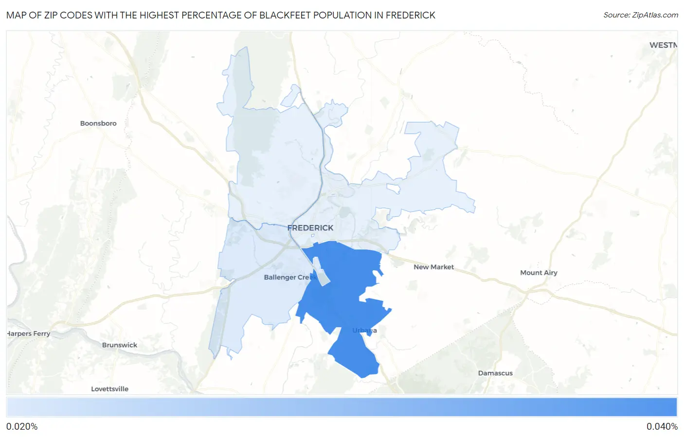 Zip Codes with the Highest Percentage of Blackfeet Population in Frederick Map