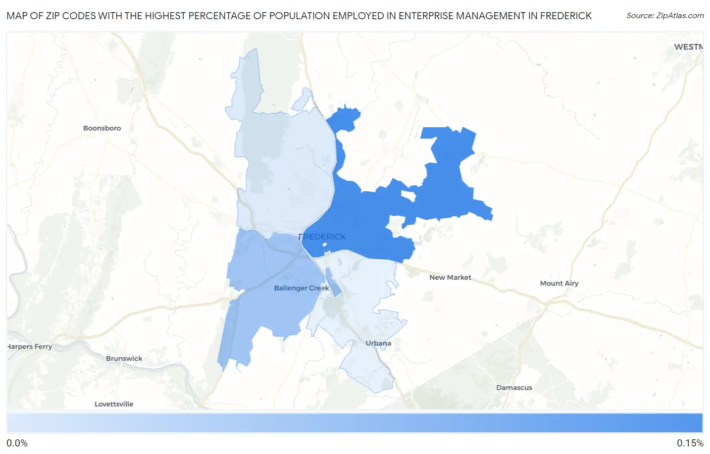 Zip Codes with the Highest Percentage of Population Employed in Enterprise Management in Frederick Map