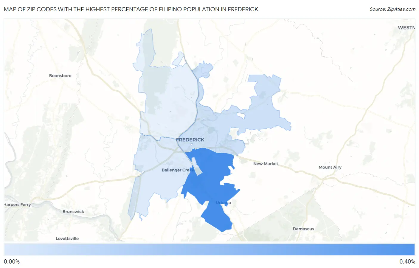 Zip Codes with the Highest Percentage of Filipino Population in Frederick Map