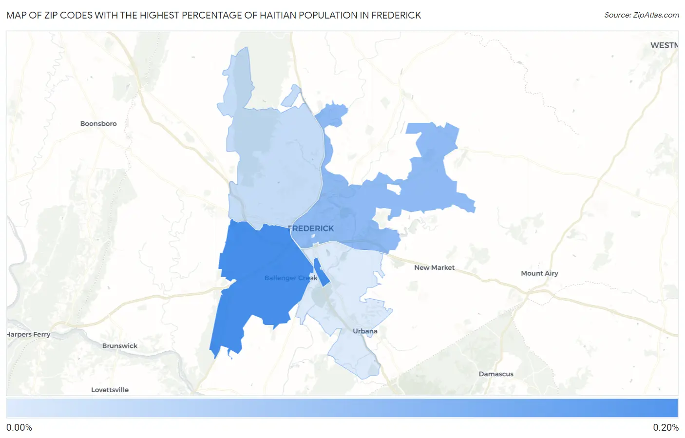 Zip Codes with the Highest Percentage of Haitian Population in Frederick Map