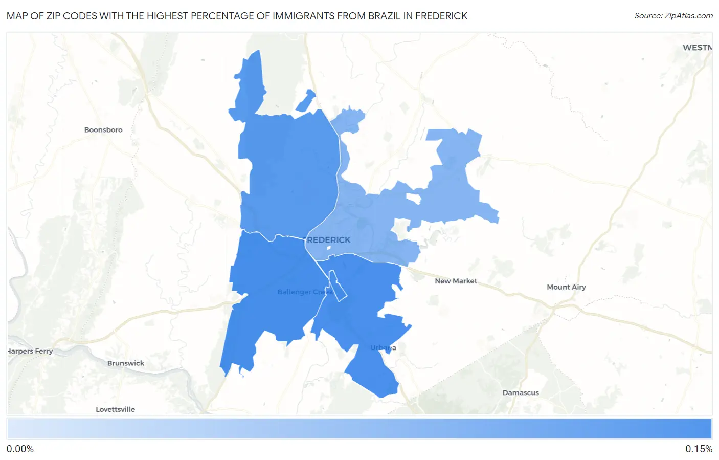 Zip Codes with the Highest Percentage of Immigrants from Brazil in Frederick Map
