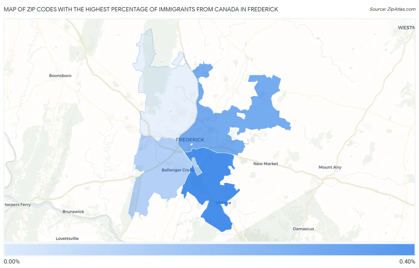 Zip Codes with the Highest Percentage of Immigrants from Canada in Frederick Map