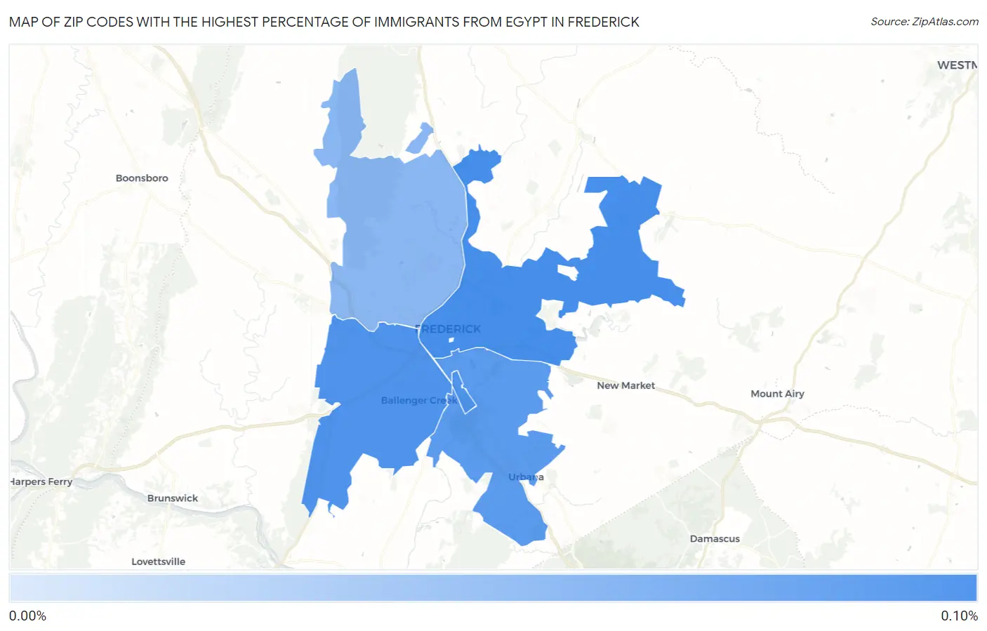 Zip Codes with the Highest Percentage of Immigrants from Egypt in Frederick Map
