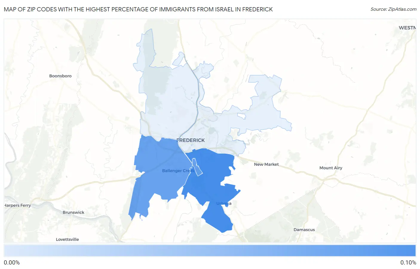 Zip Codes with the Highest Percentage of Immigrants from Israel in Frederick Map