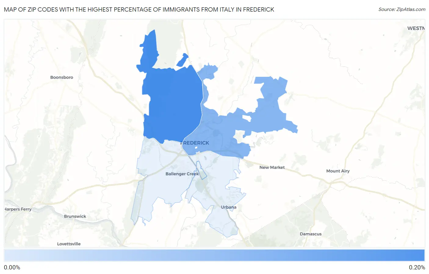 Zip Codes with the Highest Percentage of Immigrants from Italy in Frederick Map