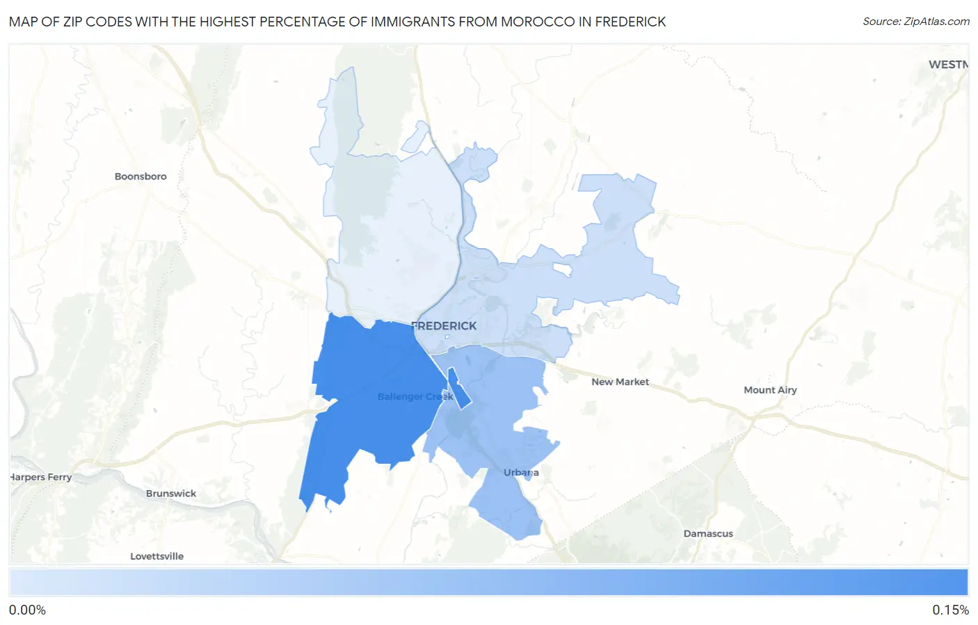 Zip Codes with the Highest Percentage of Immigrants from Morocco in Frederick Map